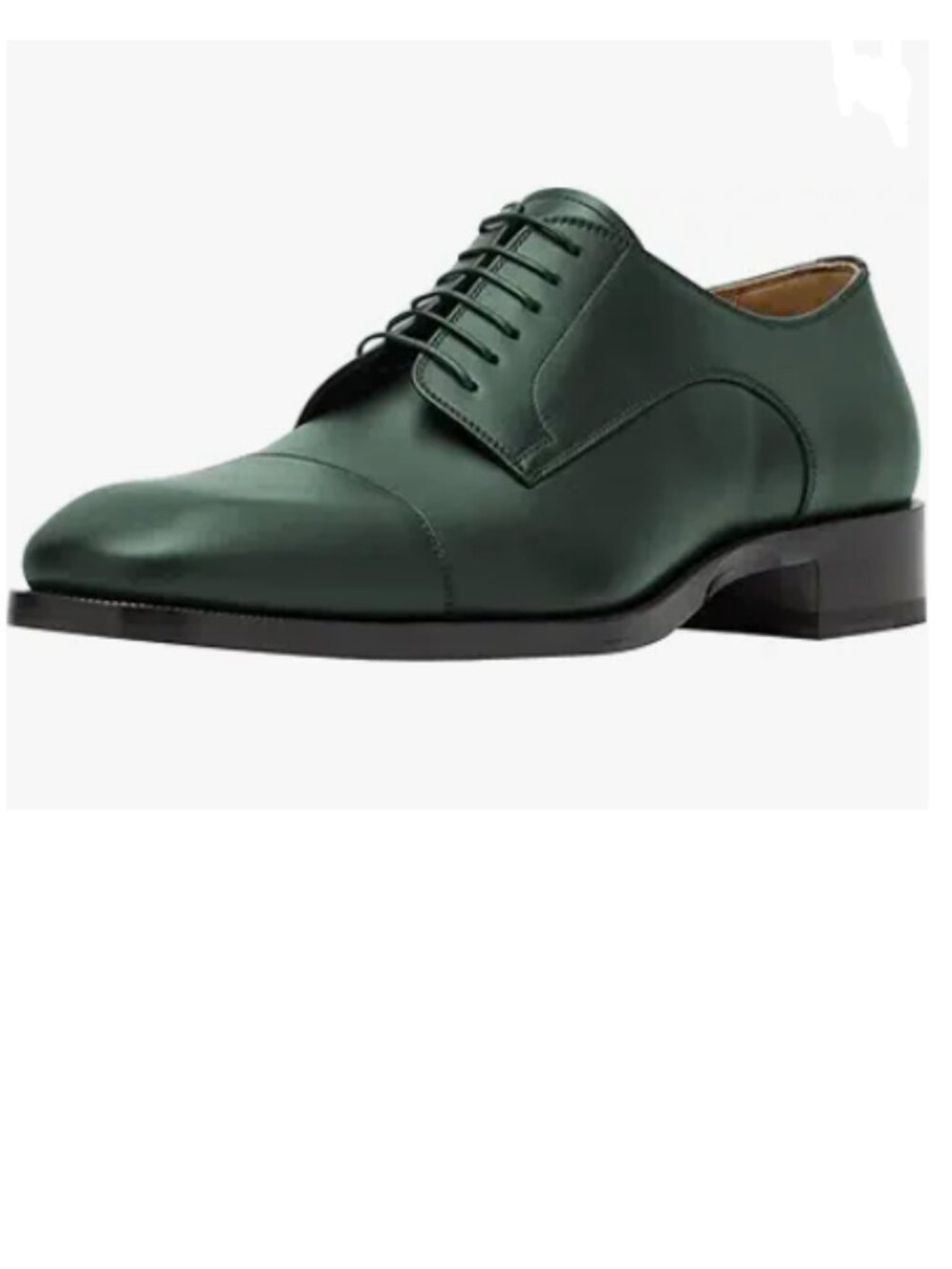 FSJ Green Men's Cap Toe Oxford Lace-up Low Stacked Heel Modern Wingtip Shoes